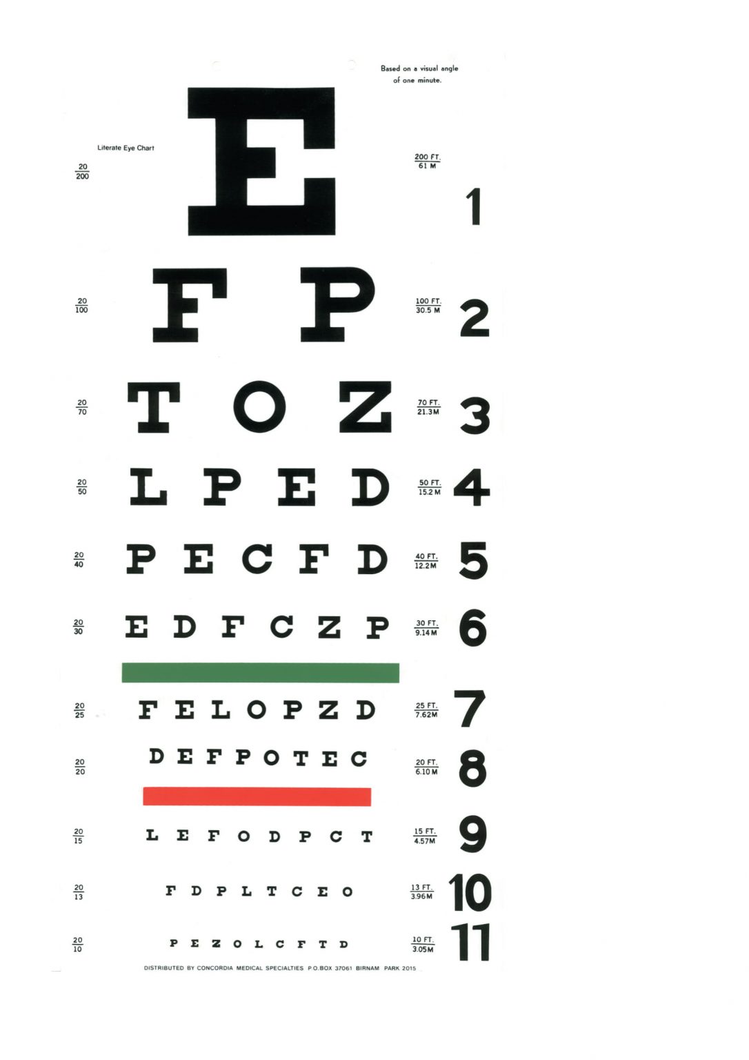 EYE CHART SNELLEN-LIT.& ILLIT – Concordia Medical